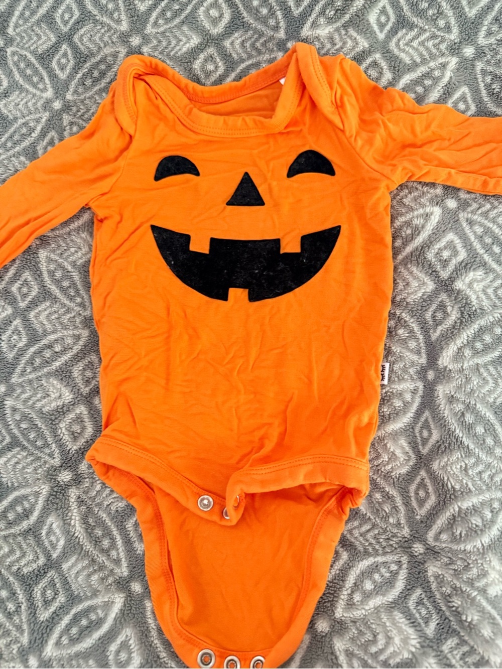 Little Sleepies Orange Pumpkin Jack-O'-Lantern Long-Sleeve One-Piece Bodysuit